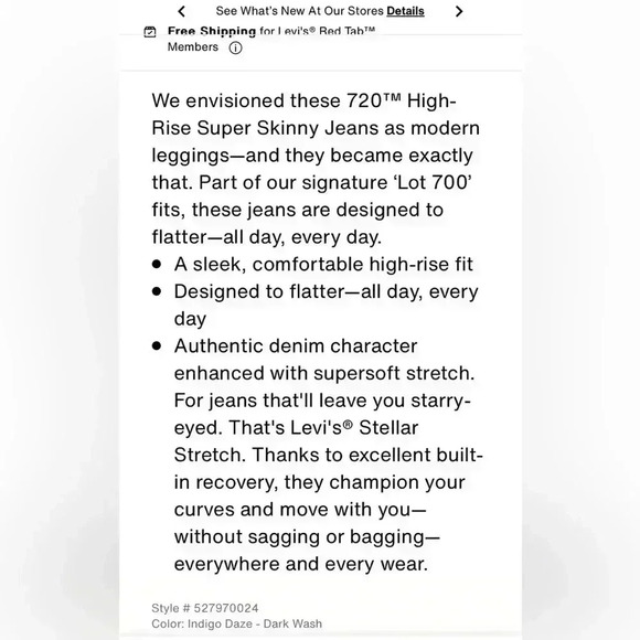 Levis - 720 jeans 24x30 hi rise  skinny - Picture 8 of 8